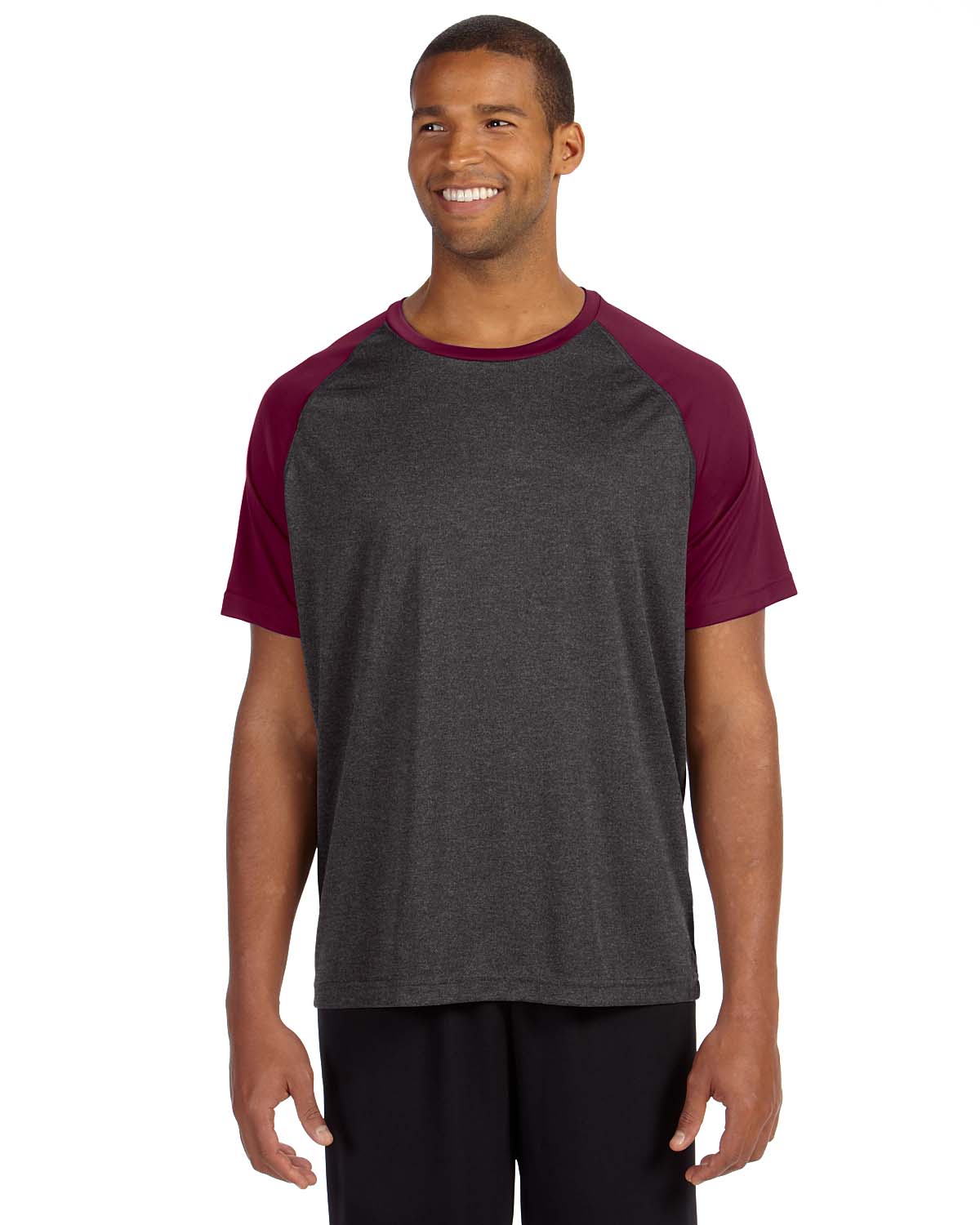 Unisex Performance Short-Sleeve Raglan T-Shirt - Dark Gray Heather / Sport Maroon