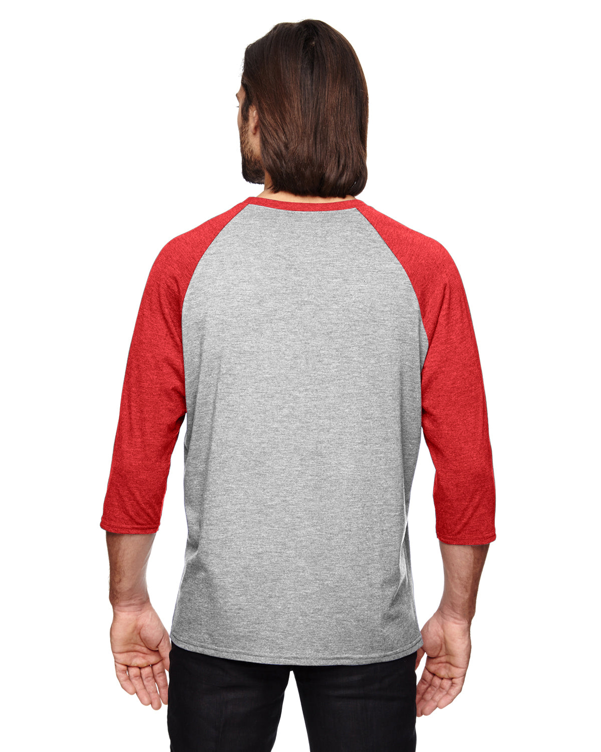 Unisex Triblend 3/4-Sleeve Raglan T-Shirt - Heather Gray / Heather Red