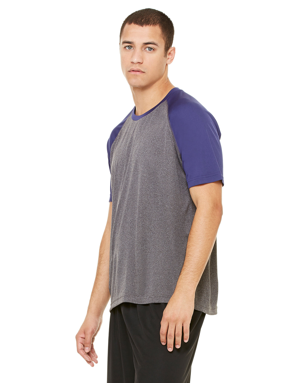 Unisex Performance Short-Sleeve Raglan T-Shirt - Dark Gray Heather / Sport Navy