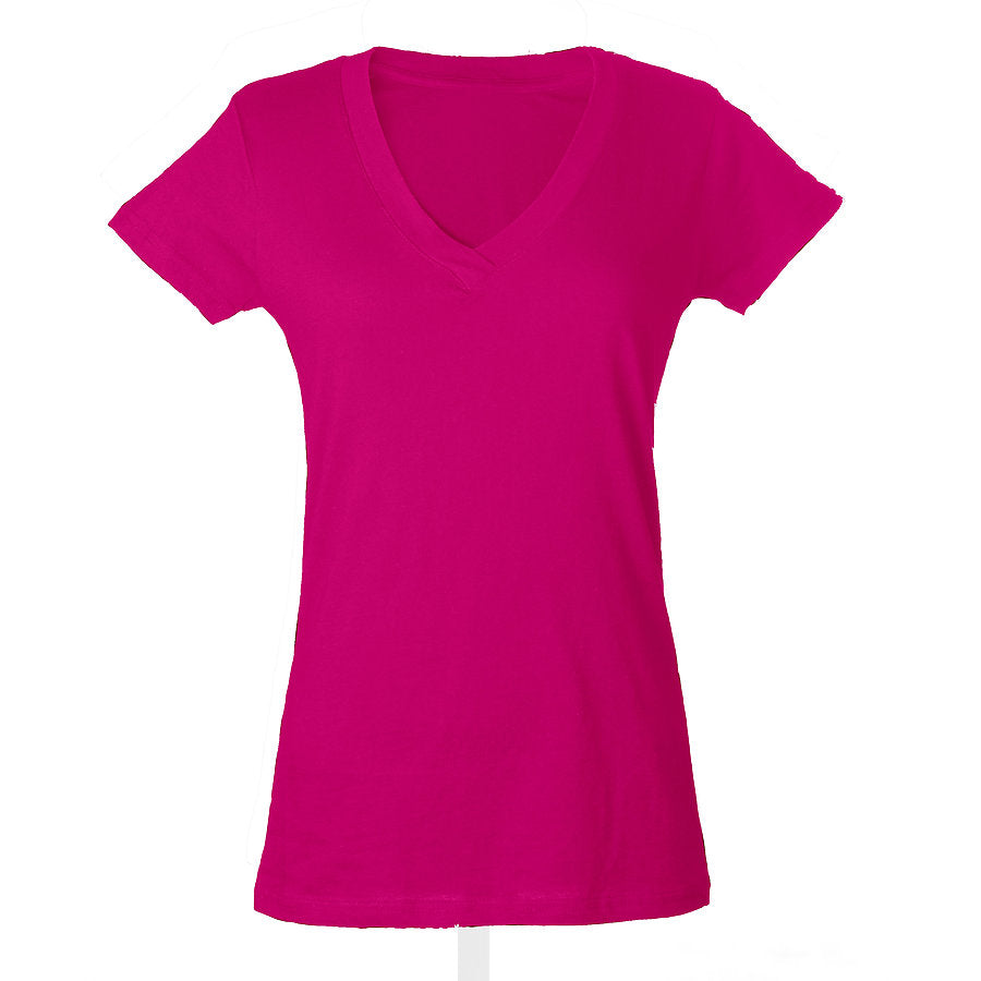 Women's Slim Fit Fine Jersey V-Neck - Fuchsia