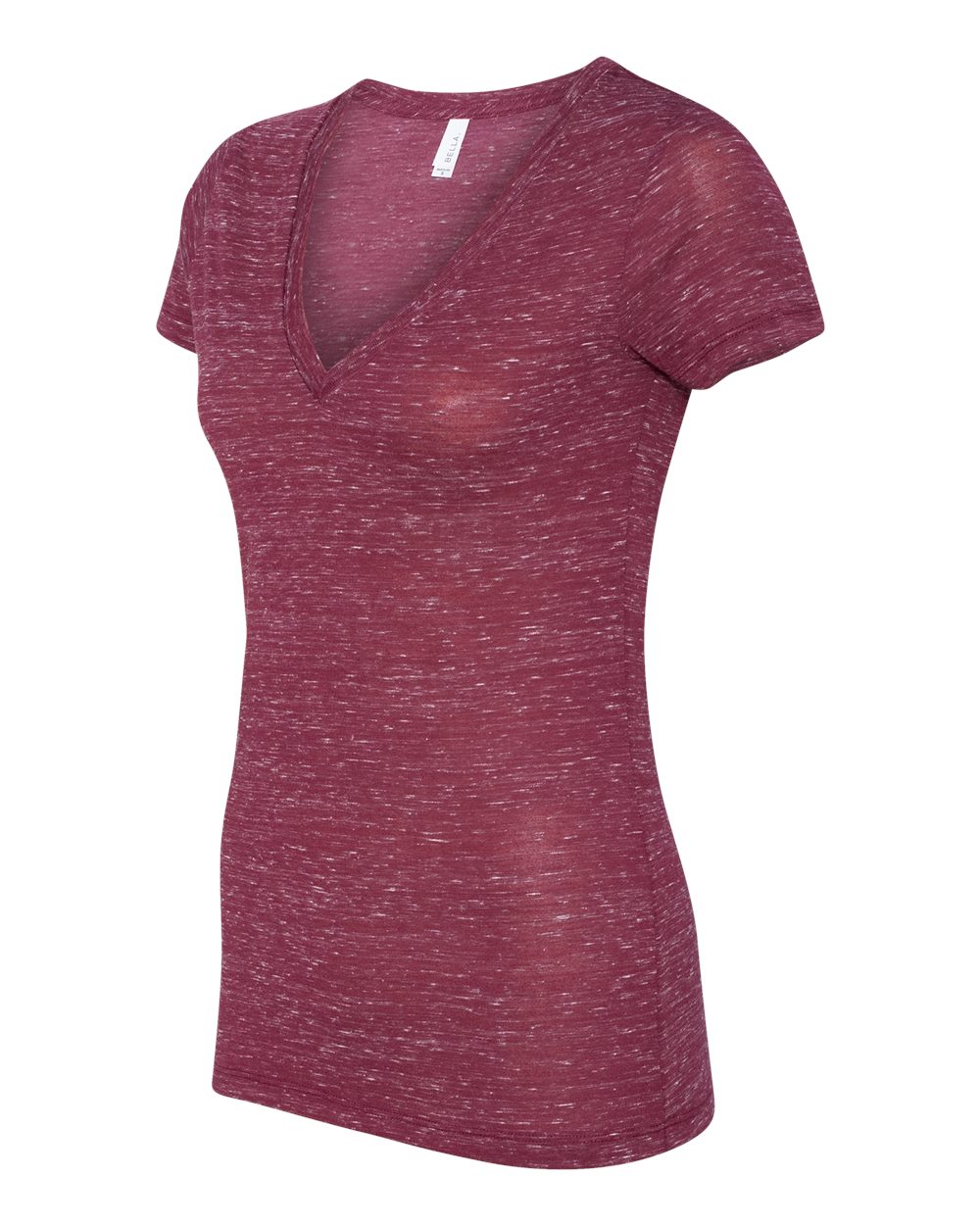 Ladies' Jersey Short-Sleeve Deep V-Neck T-Shirt - Maroon Marble