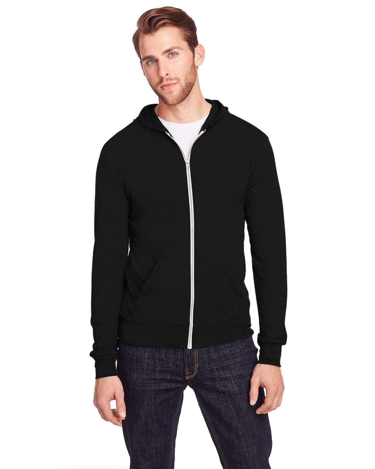 Unisex Triblend Full-Zip Light Hoodie - Solid Black Triblend