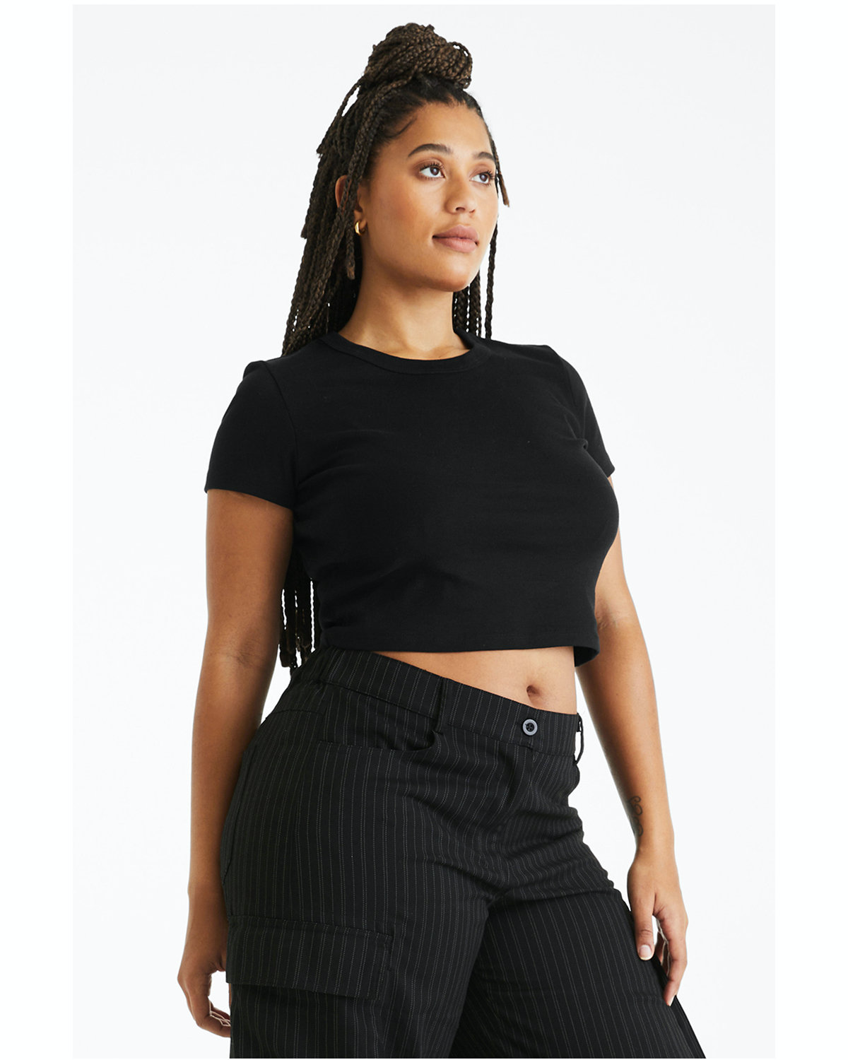 Women's Micro Ribbed Baby Tee - Solid Black Blend