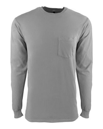 Unisex Inspired Dye Long-Sleeve Crew with Pocket - Lead