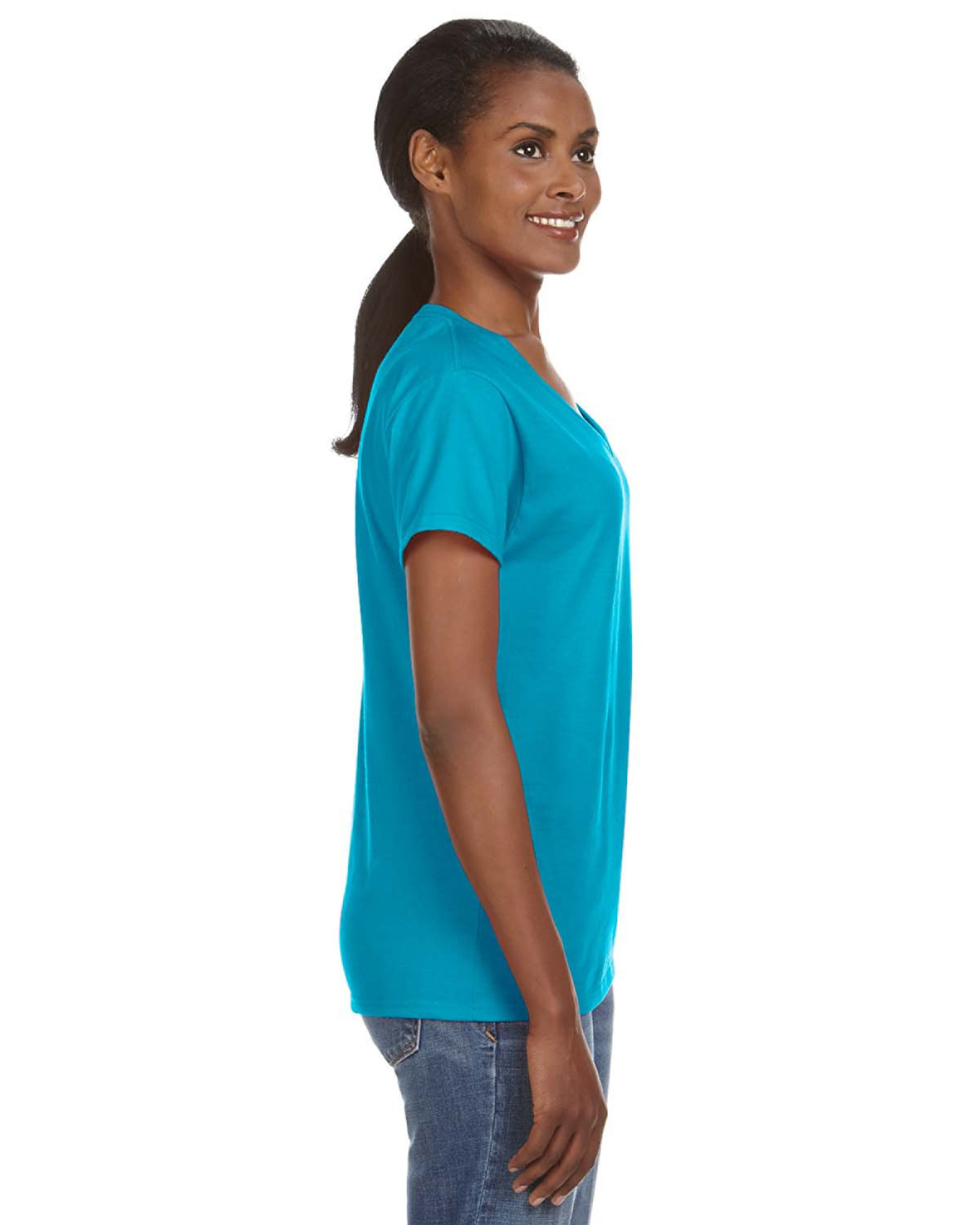 Women's Lightweight V-Neck T-Shirt - Caribbean Blue