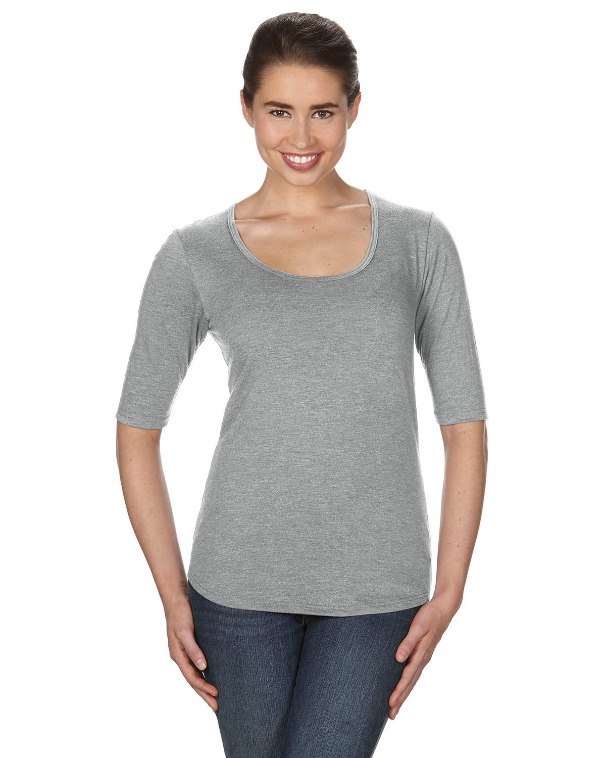 Women's Triblend Deep Scoop 1/2-Sleeve T-Shirt - Heather Gray