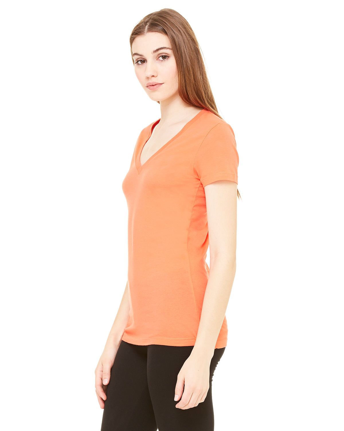 Ladies' Jersey Short-Sleeve Deep V-Neck T-Shirt - Coral