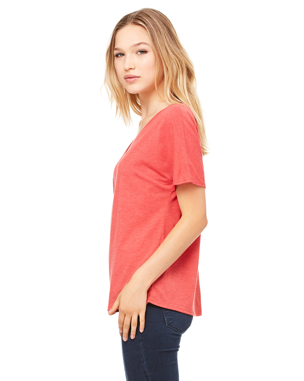Women's Slouchy V-Neck T-Shirt - Red Triblend