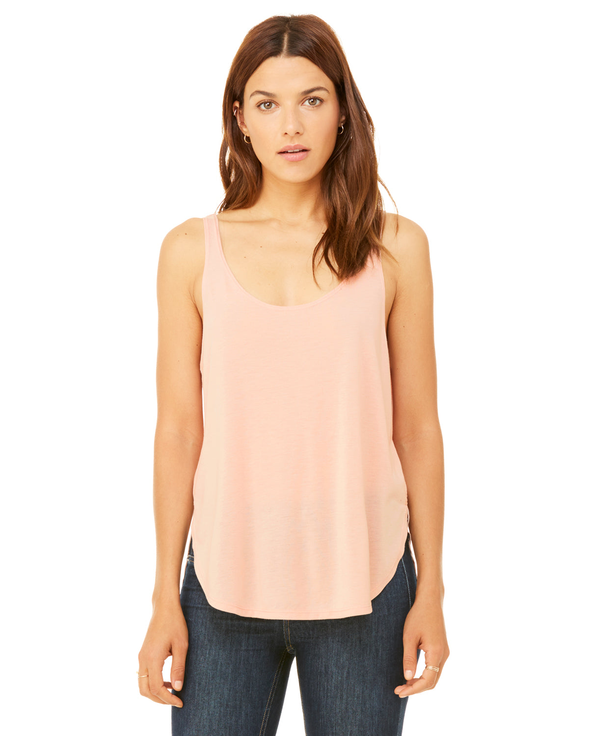 Women's Flowy Side Slit Tank - Peach
