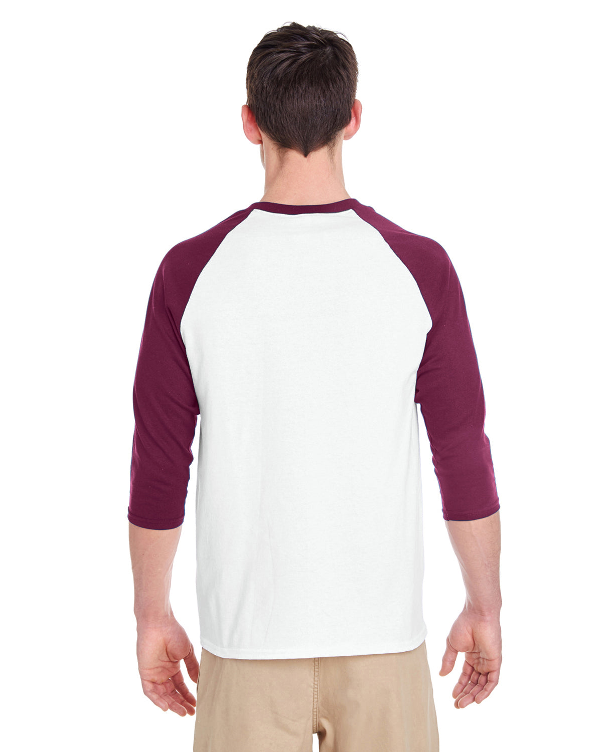 Unisex Heavy Cotton��� 3/4-Raglan Sleeve T-Shirt - White / Maroon