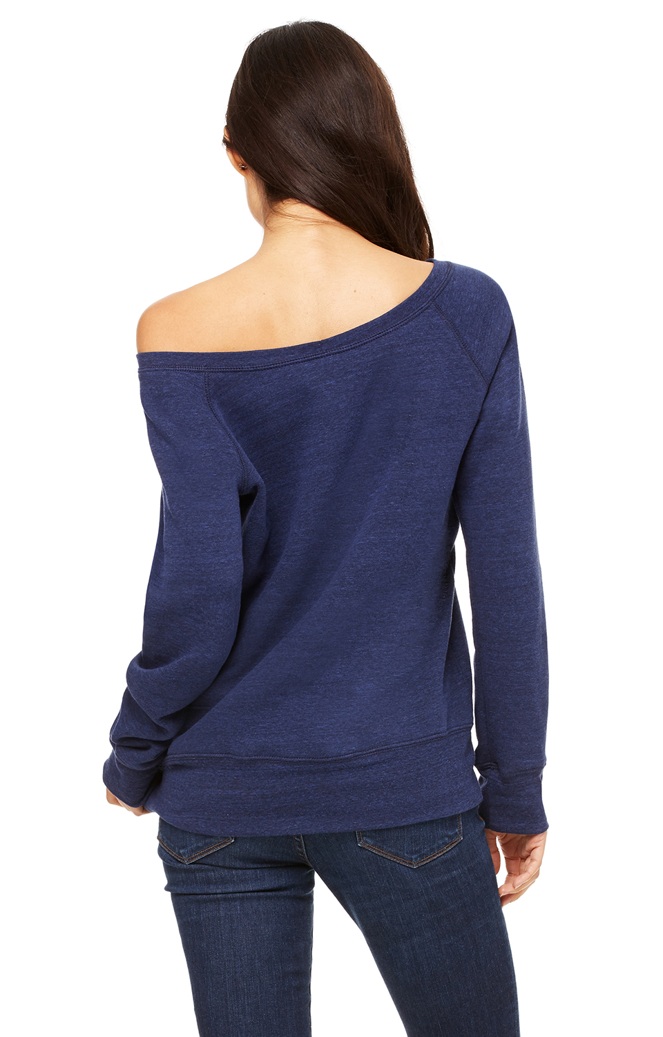 Women's Sponge Fleece Wide Neck Sweatshirt - Navy Triblend