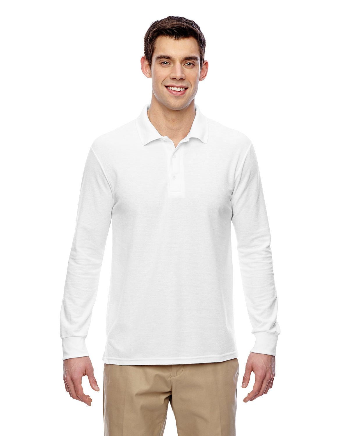 Unisex Double Piqué Long-Sleeve Polo - White