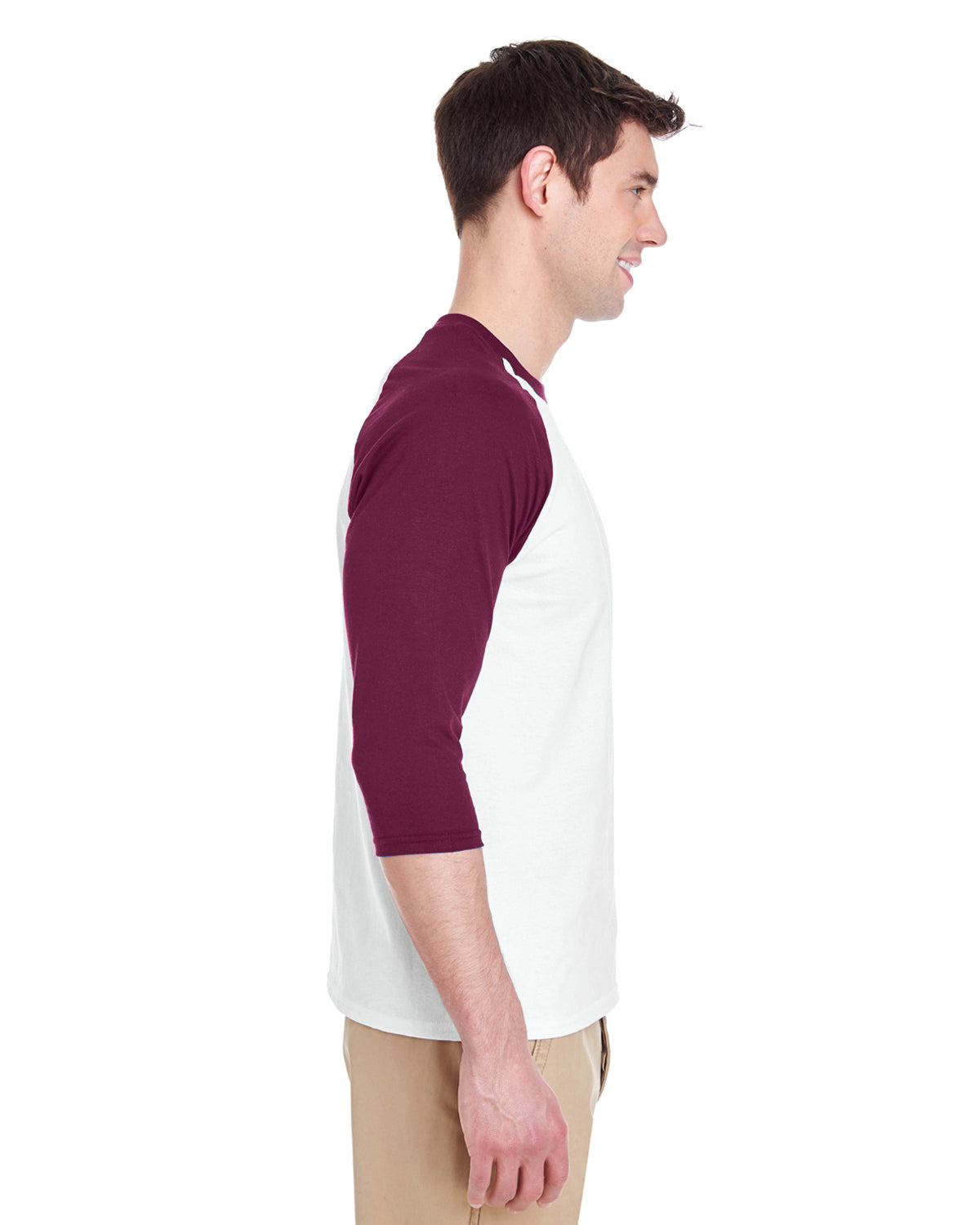 Unisex Heavy Cotton��� 3/4-Raglan Sleeve T-Shirt - White / Maroon