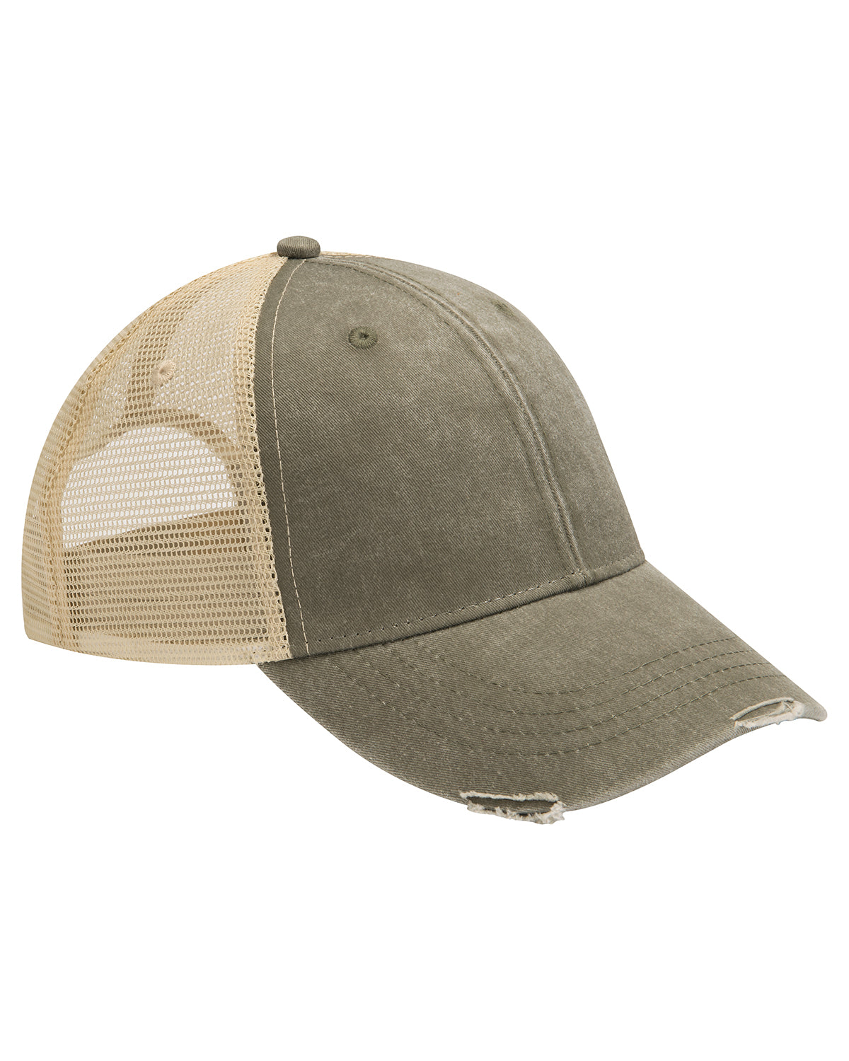 Distressed Ollie Cap - Olive/Tan