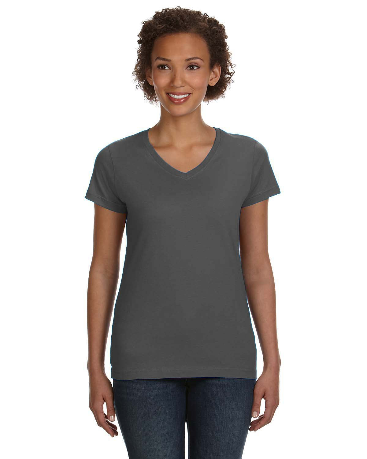 Women's V-Neck Fine Jersey T-Shirt - Charcoal