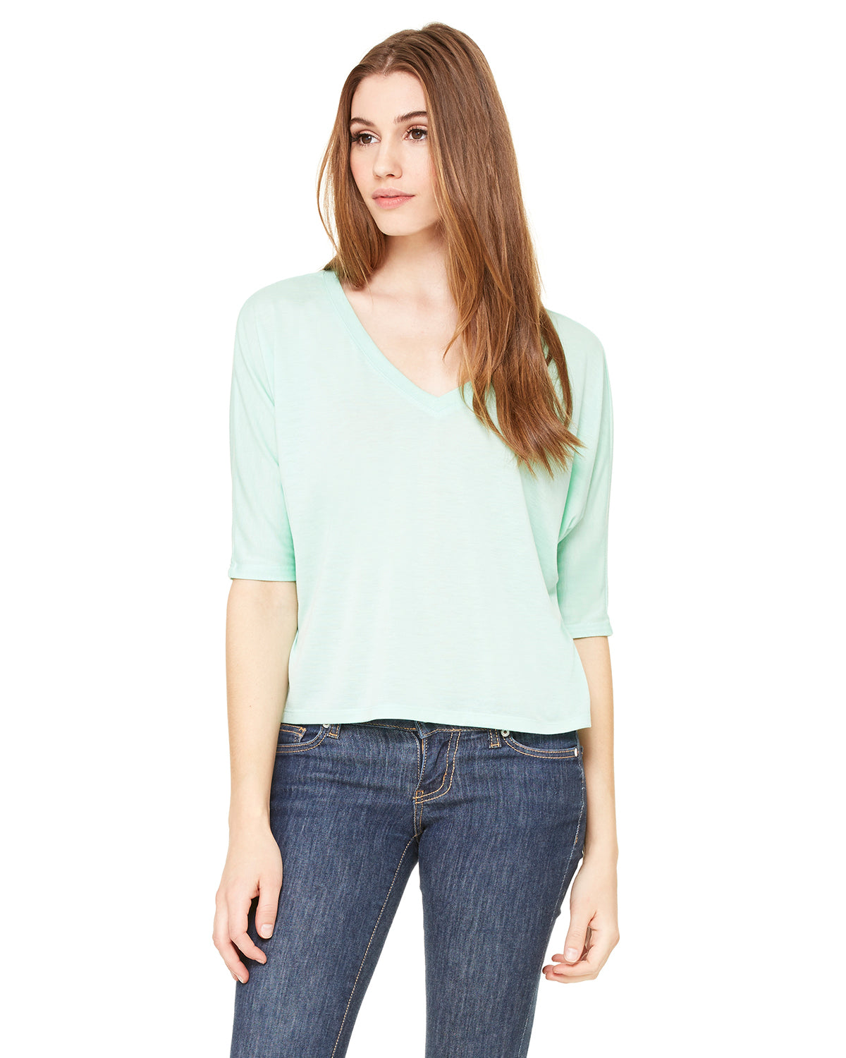 Women's Flowy Boxy Half-Sleeve V-Neck T-Shirt - Mint