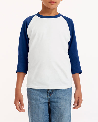 Youth Heavy Cotton��� 3/4-Raglan Sleeve T-Shirt - White / Navy
