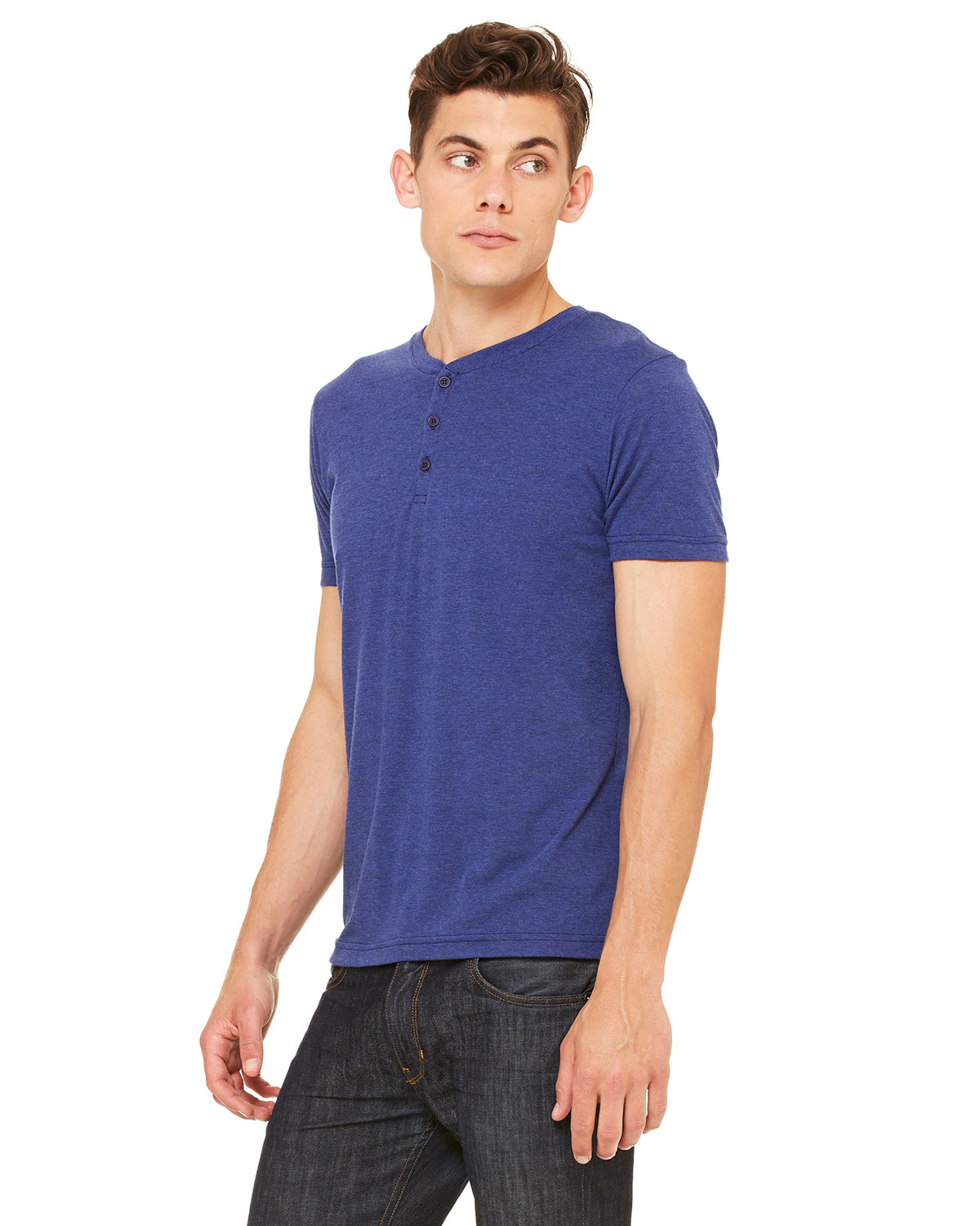 Men's Triblend Short-Sleeve Henley - Navy Triblend