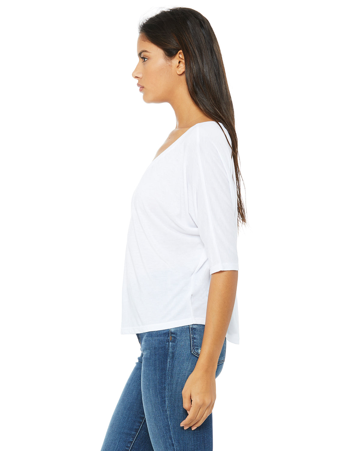 Women's Flowy Boxy Half-Sleeve V-Neck T-Shirt - White
