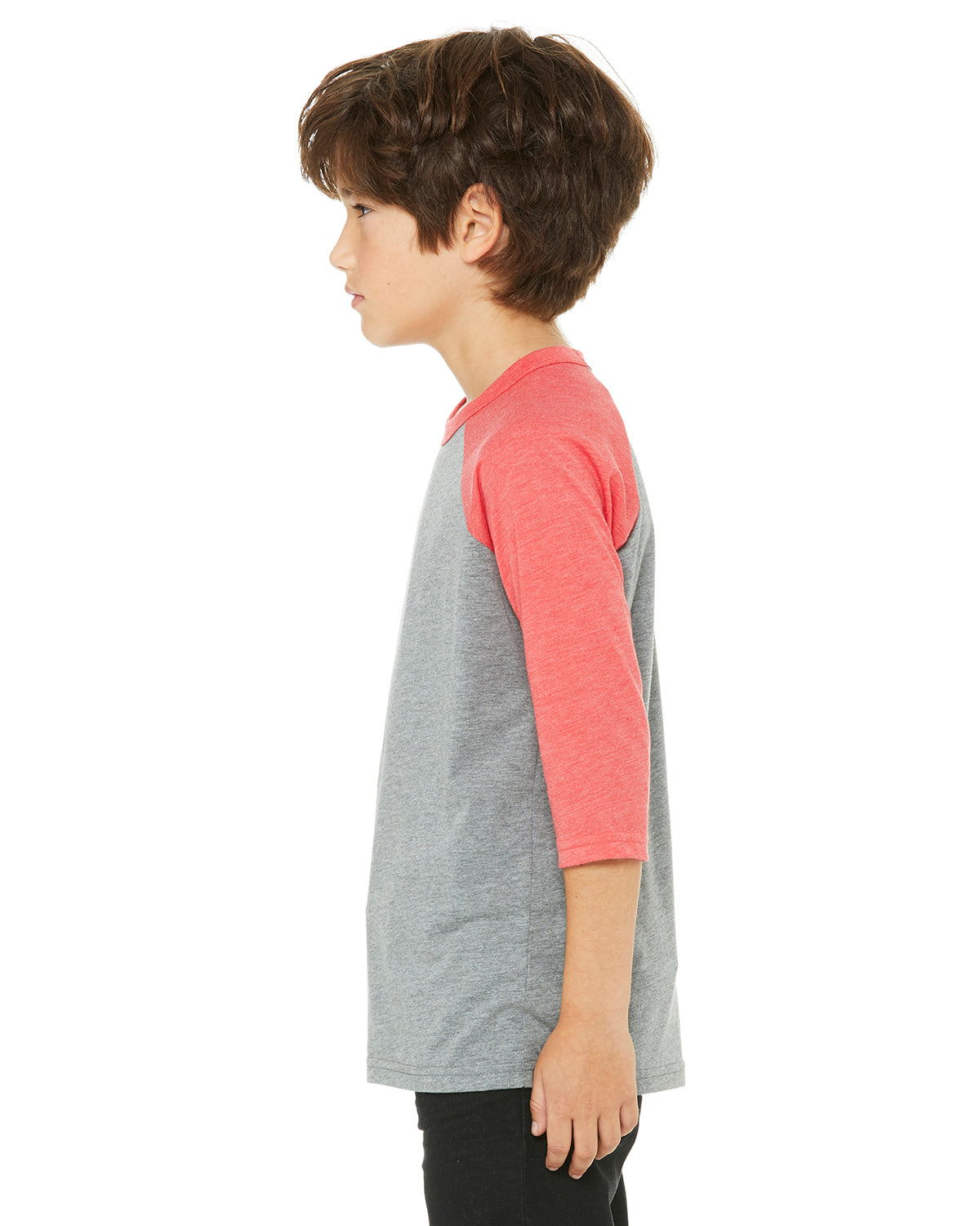 Youth 3/4-Sleeve Baseball T-Shirt - Gray / Red Triblend