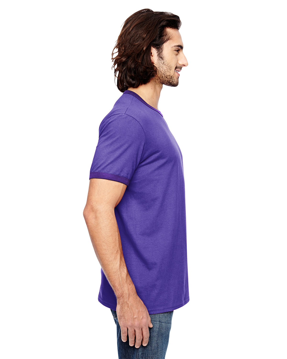 Unisex Lightweight Ringer T-Shirt - Heather Purple / Purple