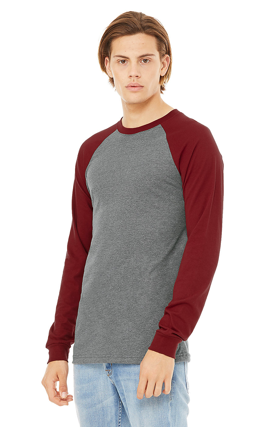 Men's Jersey Long-Sleeve Baseball T-Shirt - Heather Deep / Cardinal