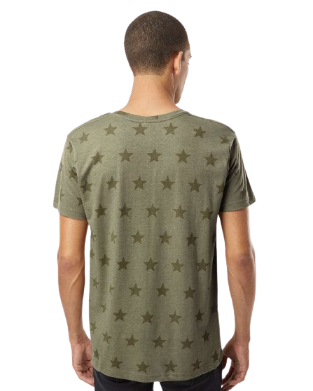 Unisex Star Print T-Shirt - Military Green Star