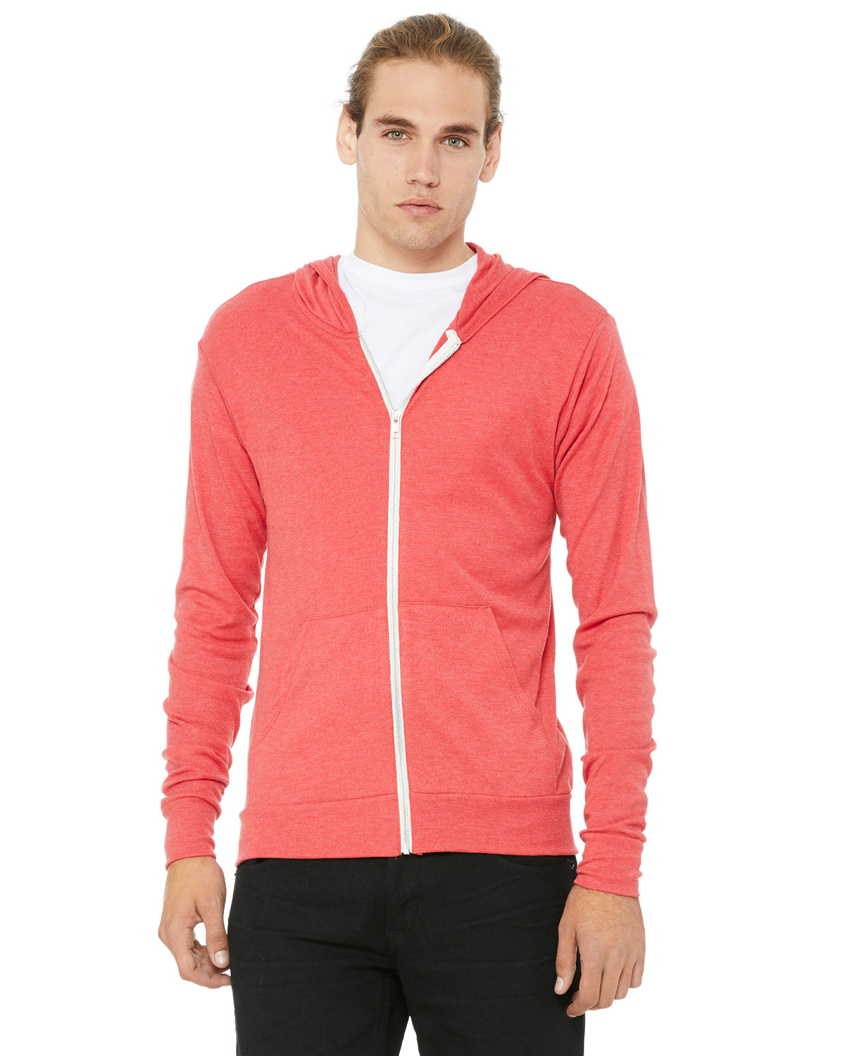 Unisex Triblend Full-Zip Lightweight Hoodie - Light Red Triblend