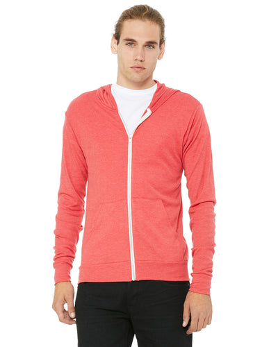 Unisex Triblend Full-Zip Lightweight Hoodie - Light Red Triblend