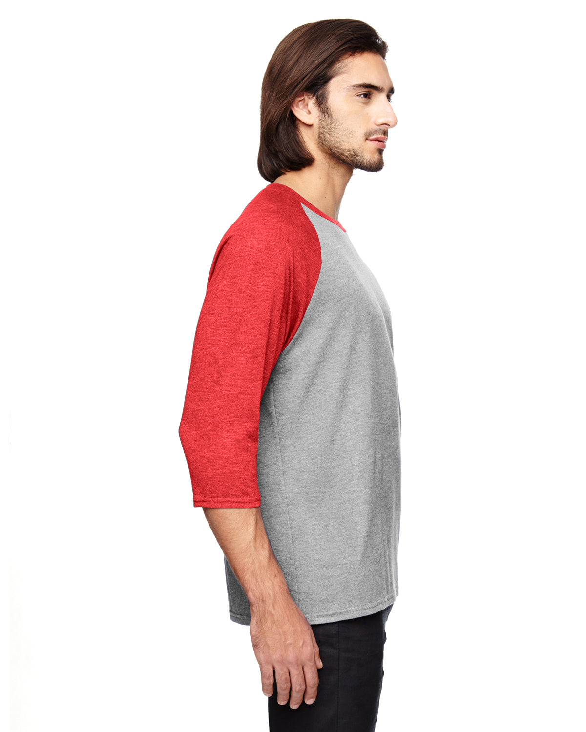 Unisex Triblend 3/4-Sleeve Raglan T-Shirt - Heather Gray / Heather Red
