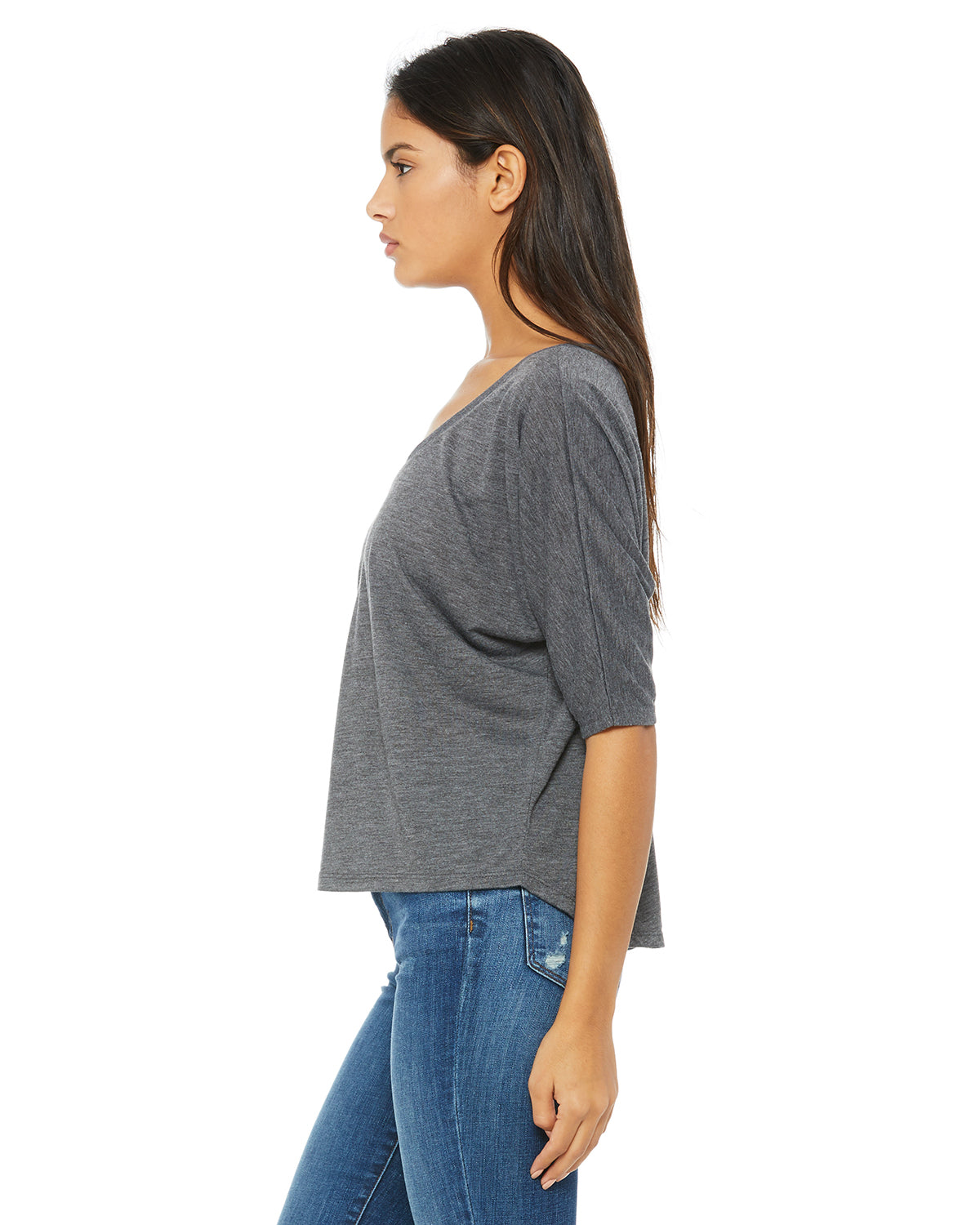 Women's Flowy Boxy Half-Sleeve V-Neck T-Shirt - Heather Dark Gray