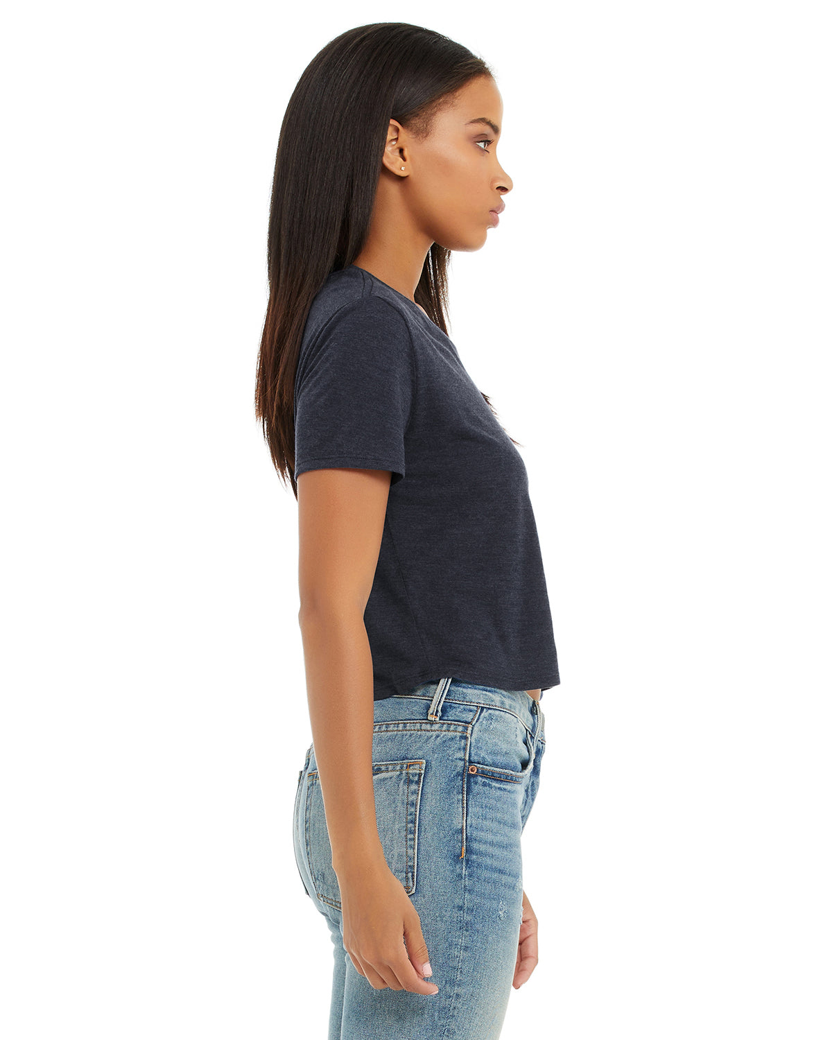 Women's Flowy Cropped T-Shirt - Heather Navy