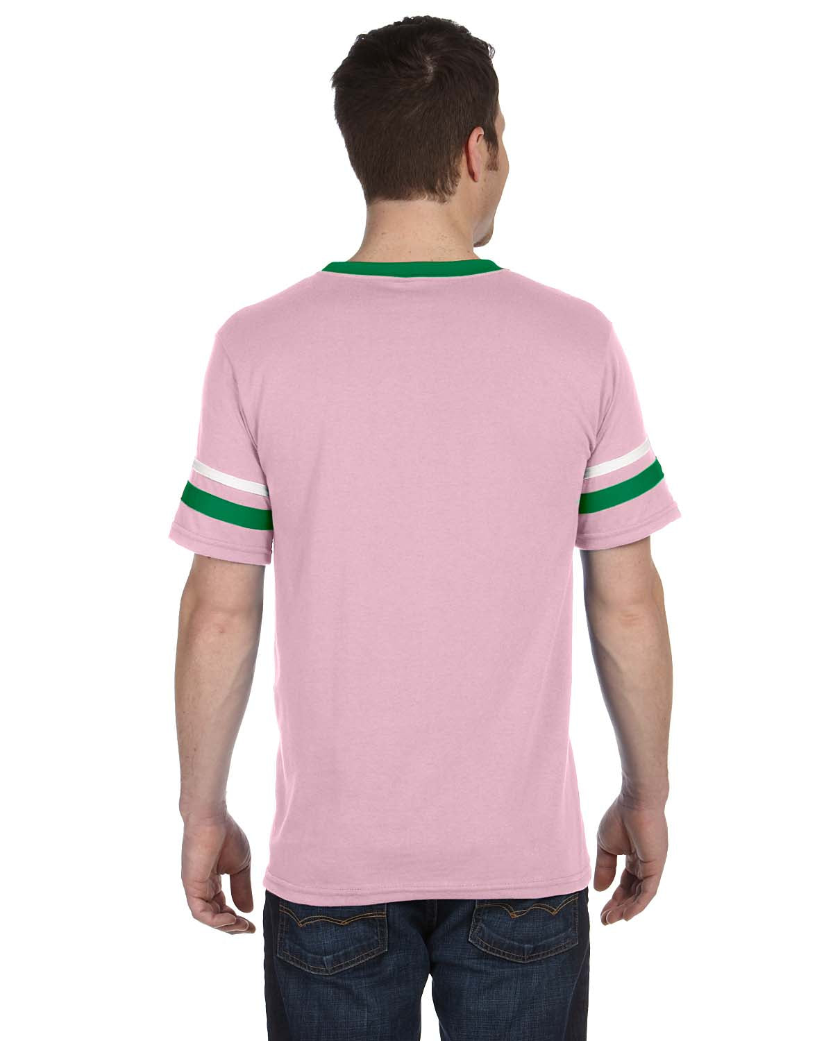 Unisex Sleeve Stripe Jersey - Light Pink / Kelly / White