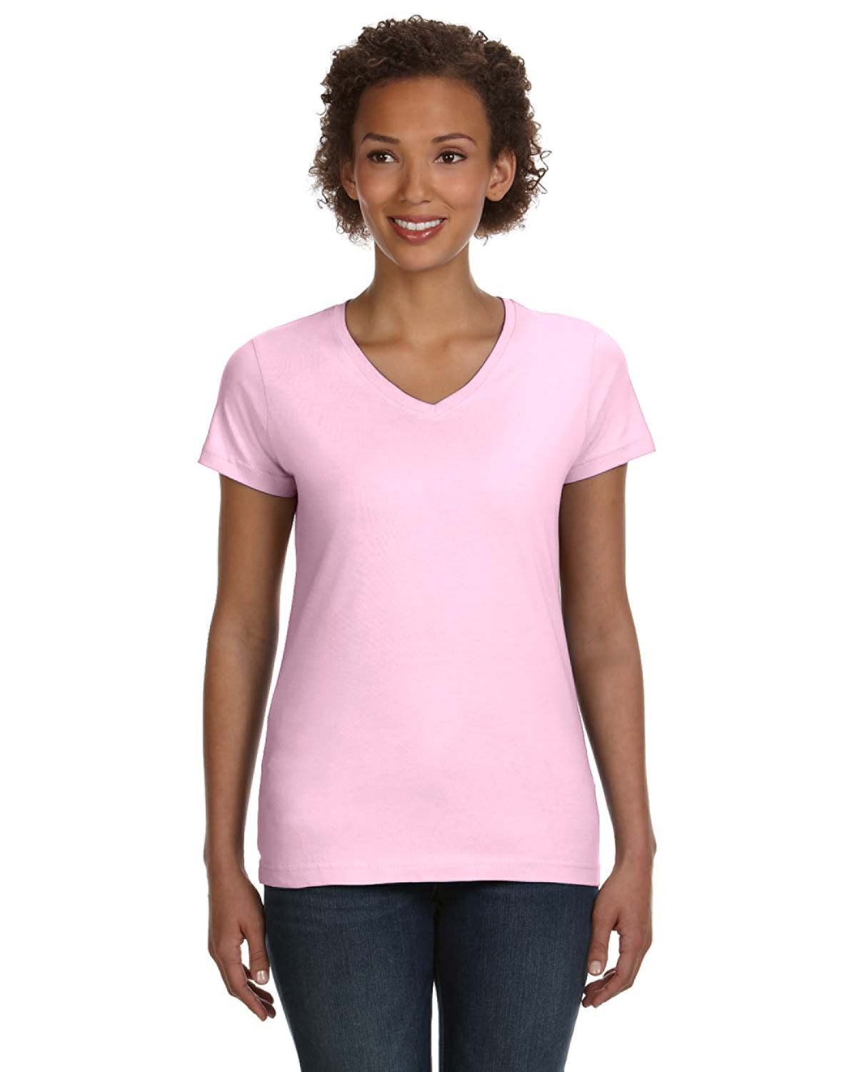 Women's V-Neck Fine Jersey T-Shirt - Pink