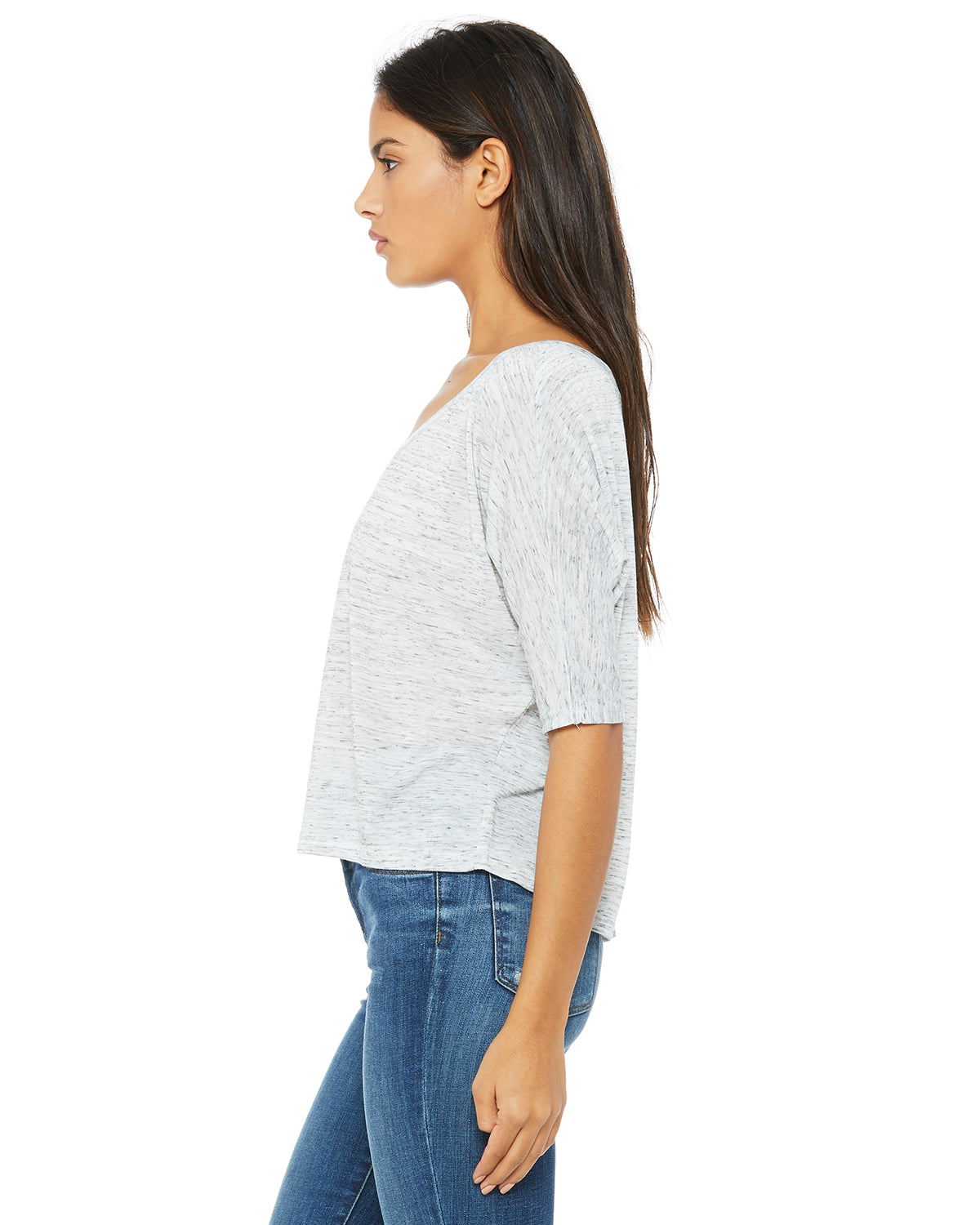 Women's Flowy Boxy Half-Sleeve V-Neck T-Shirt - White Marble