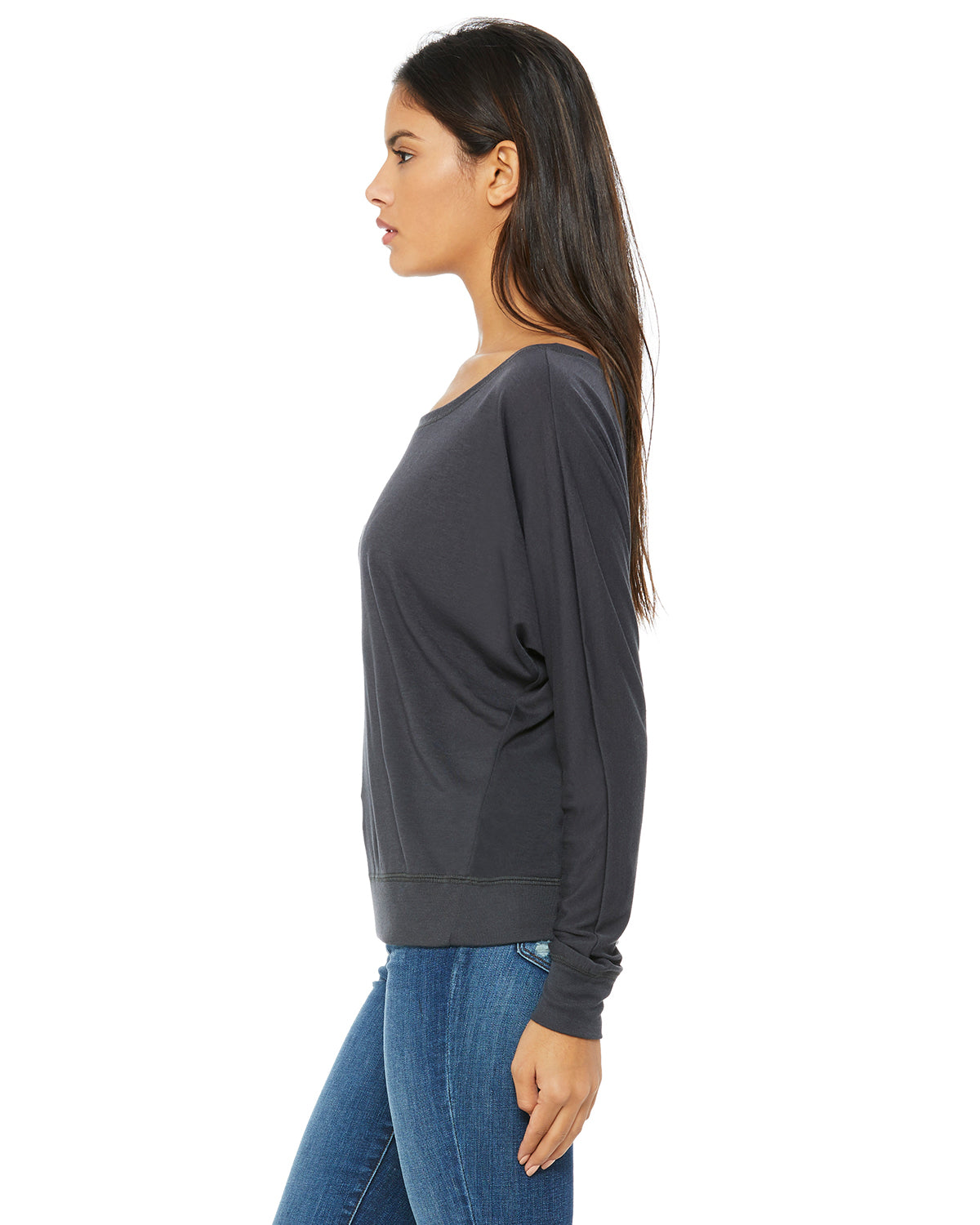 Women's Flowy Long-Sleeve Off Shoulder T-Shirt - Dark Gray
