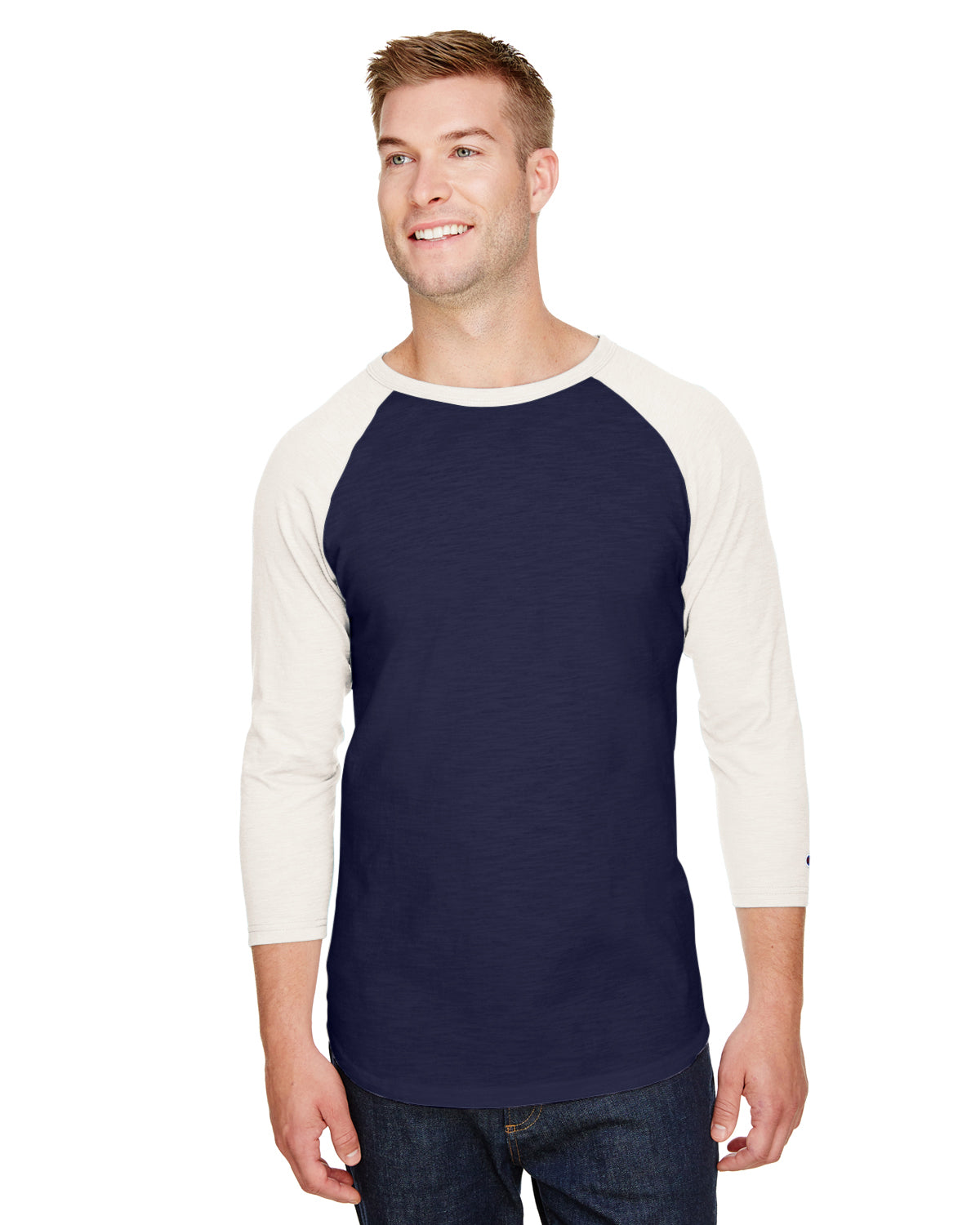Unisex Ringspun Slub Baseball T-Shirt - Navy / Chalk White