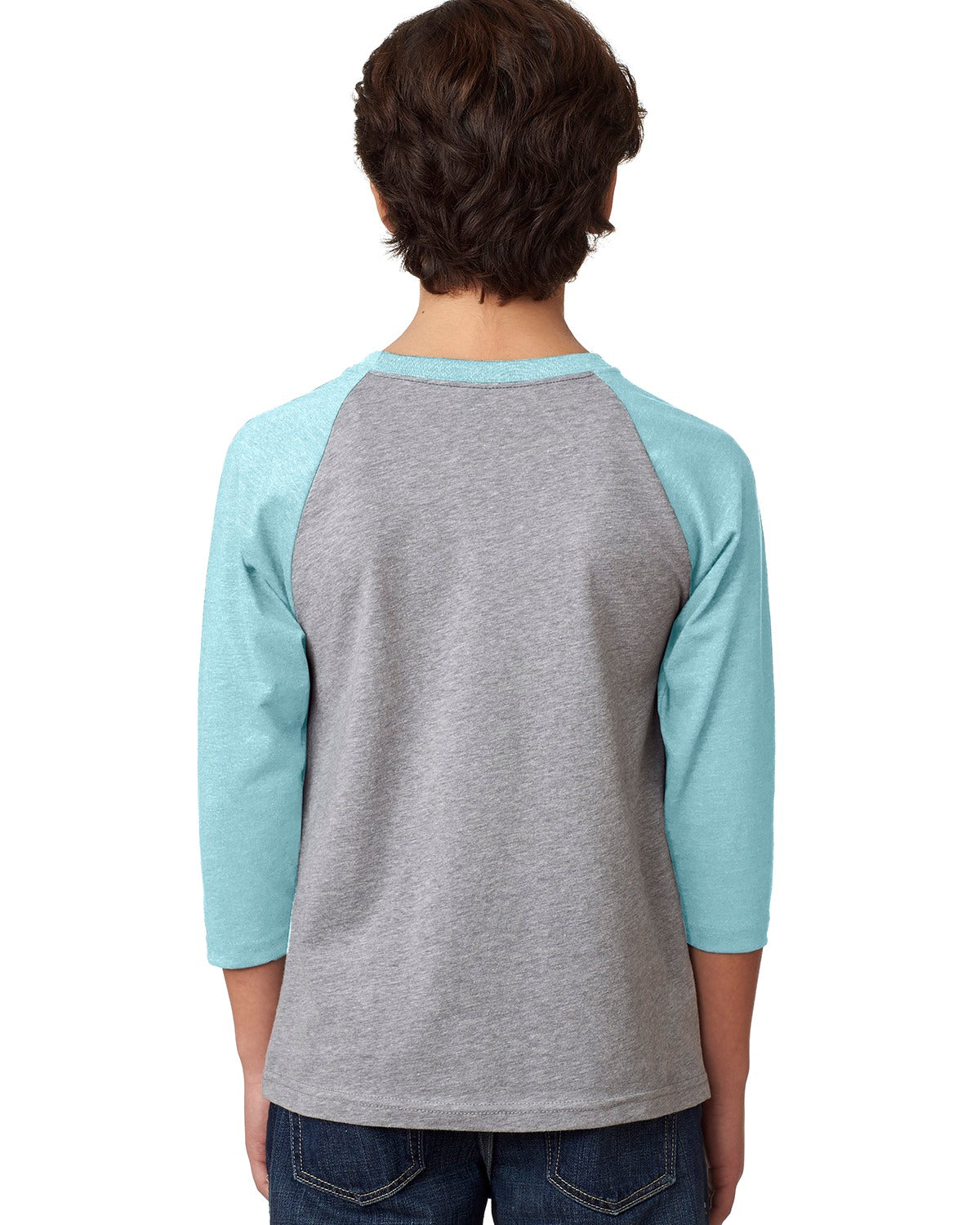 Youth CVC 3/4-Sleeve Raglan - Ice Blue / Dark Heather Gray
