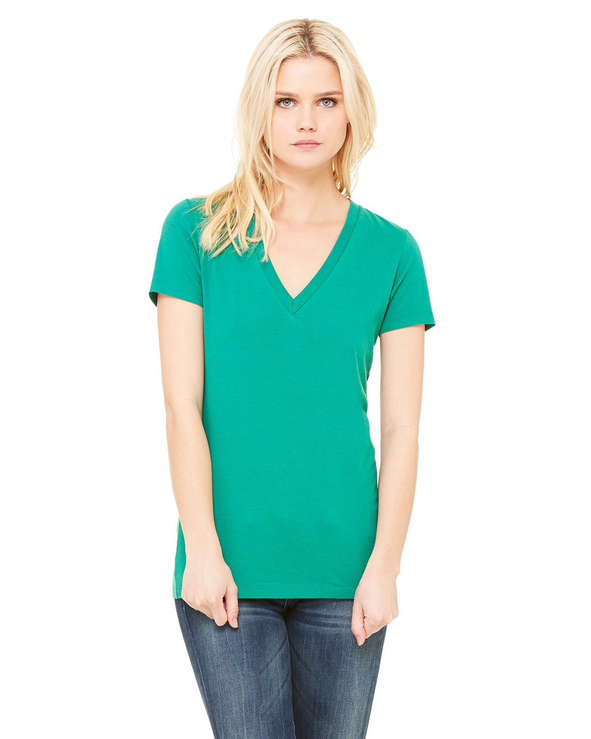 Ladies' Jersey Short-Sleeve Deep V-Neck T-Shirt - Kelly