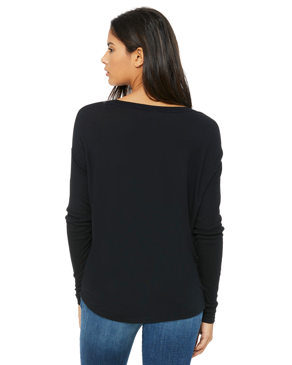Women's Flowy Long-Sleeve T-Shirt with 2x1 Sleeves - Black