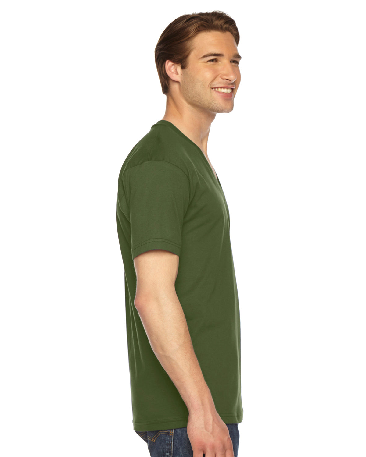 Unisex Fine Jersey Short-Sleeve V-Neck T-Shirt - Olive