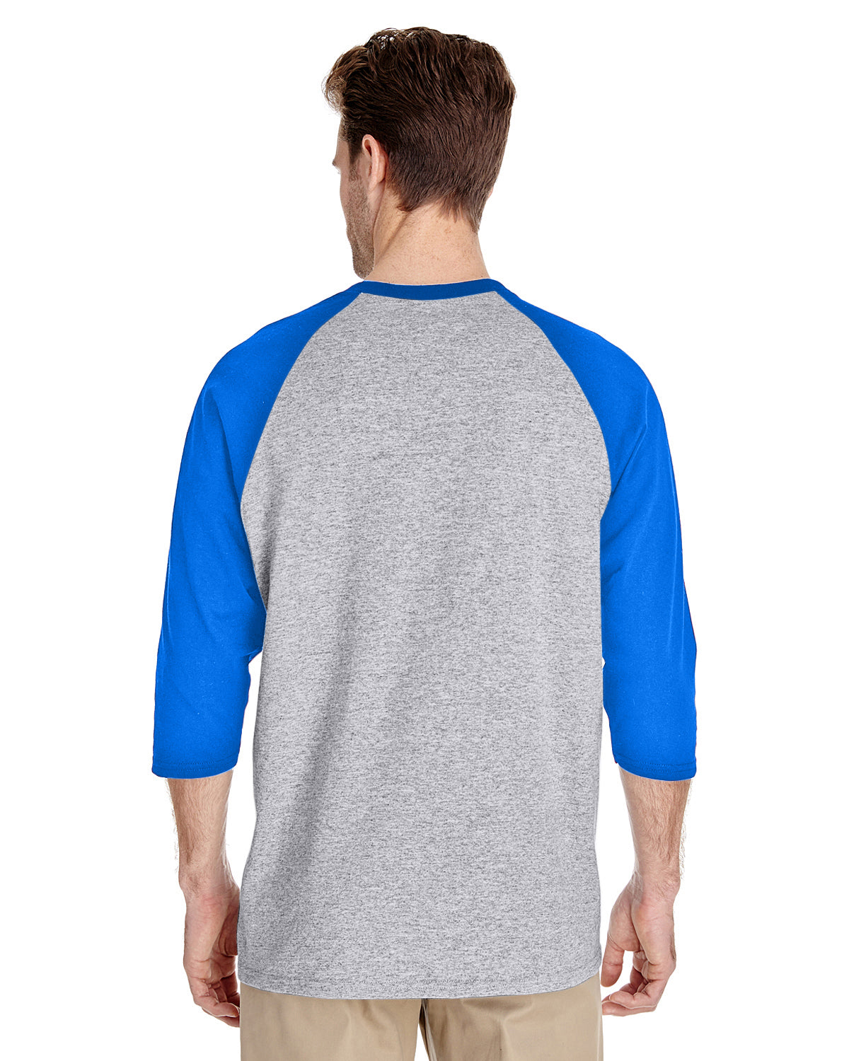 Unisex Heavy Cotton��� 3/4-Raglan Sleeve T-Shirt - Sport Gray / Royal