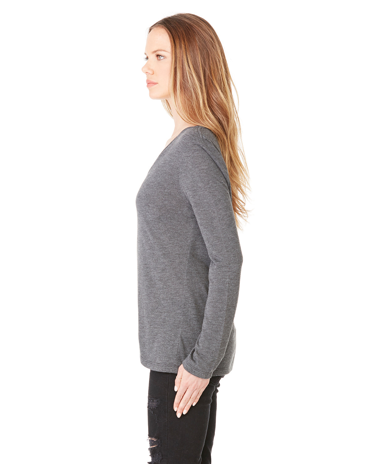 Women's Flowy Long-Sleeve V-Neck - Heather Dark Gray