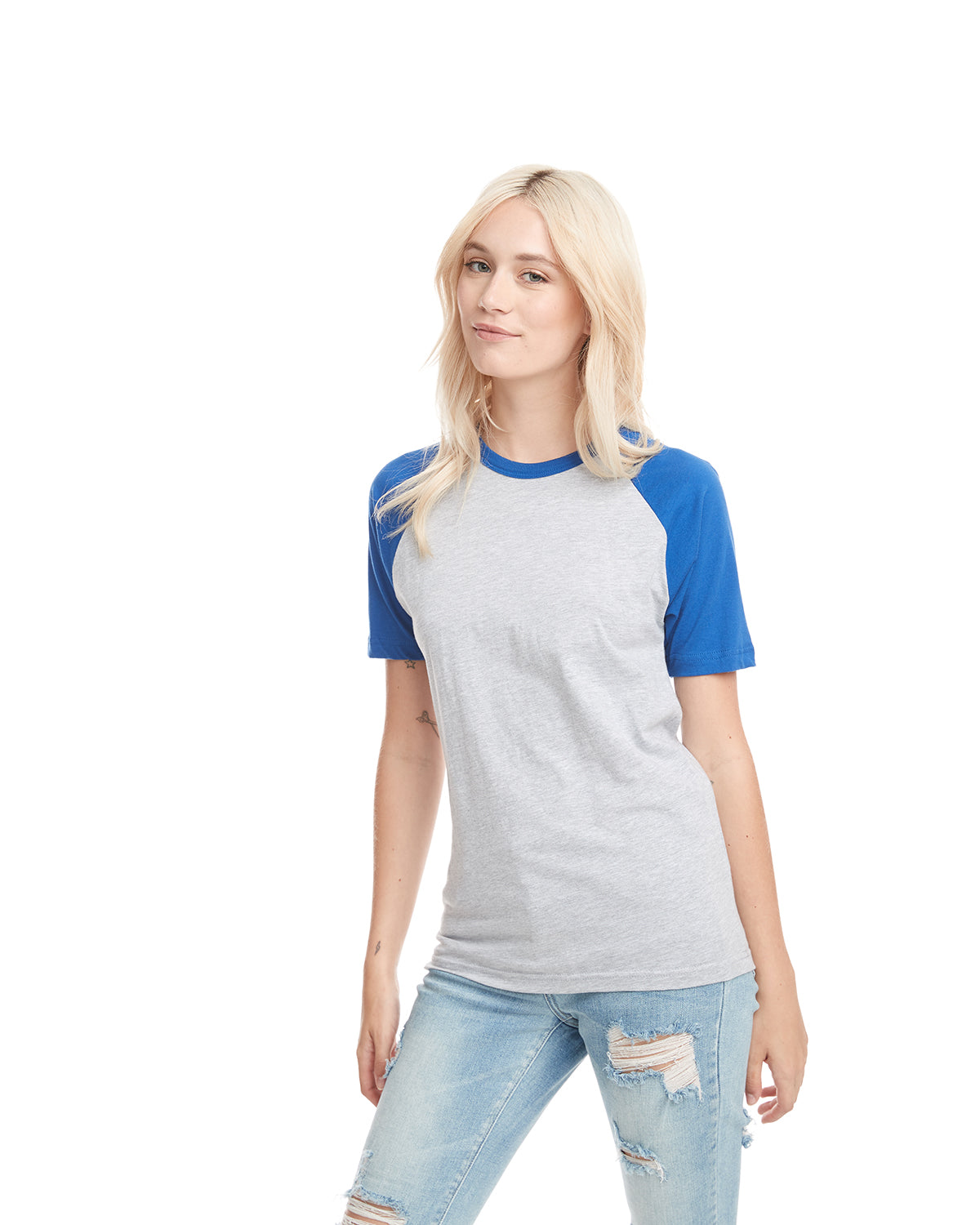 Unisex Raglan Short-Sleeve T-Shirt - Royal / Heather Gray