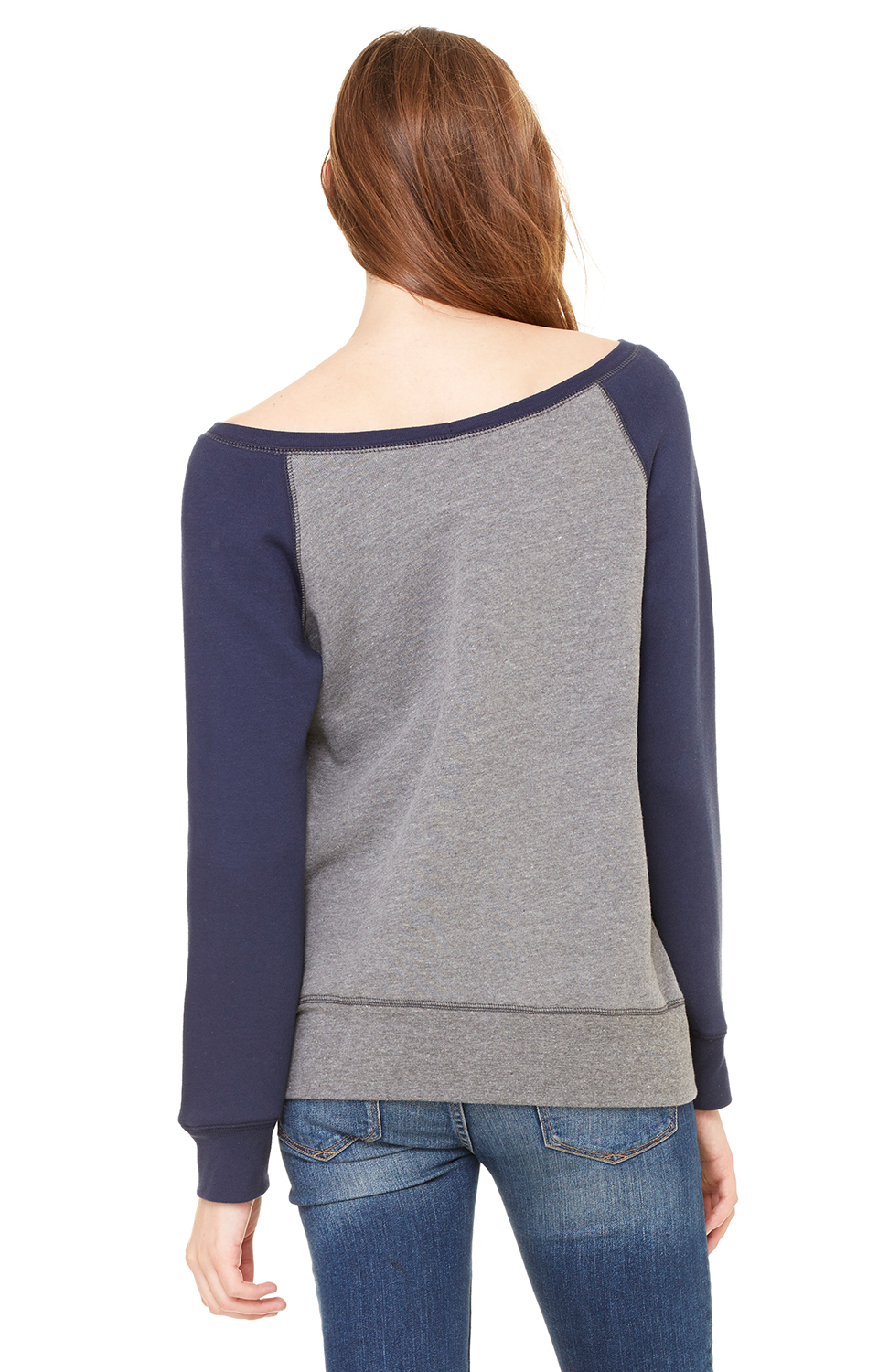 Women's Sponge Fleece Wide Neck Sweatshirt - Heather Deep / Navy