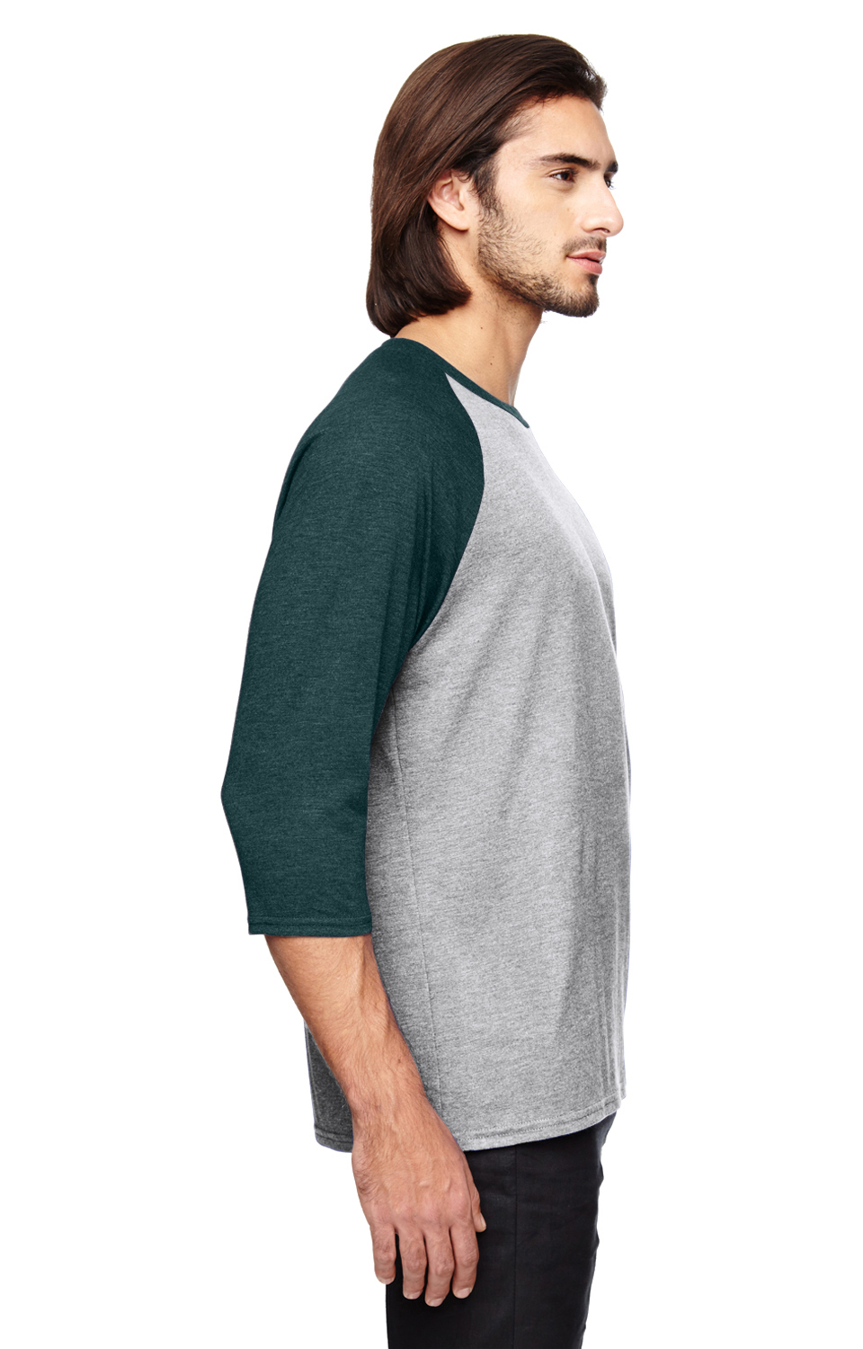 Unisex Triblend 3/4-Sleeve Raglan T-Shirt - Heather Gray / Heather Dark Green