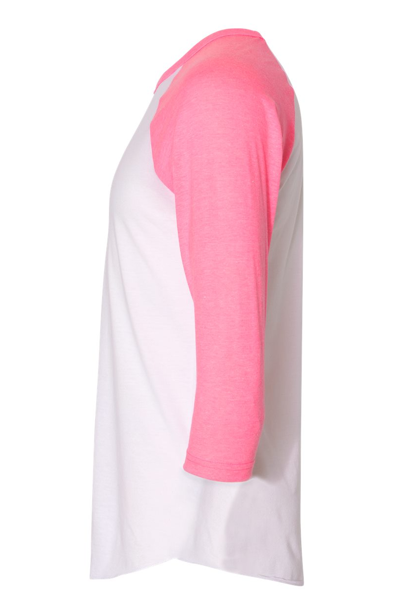 Unisex Poly-Cotton 3/4-Sleeve Raglan T-Shirt - White / Neon Heather Pink