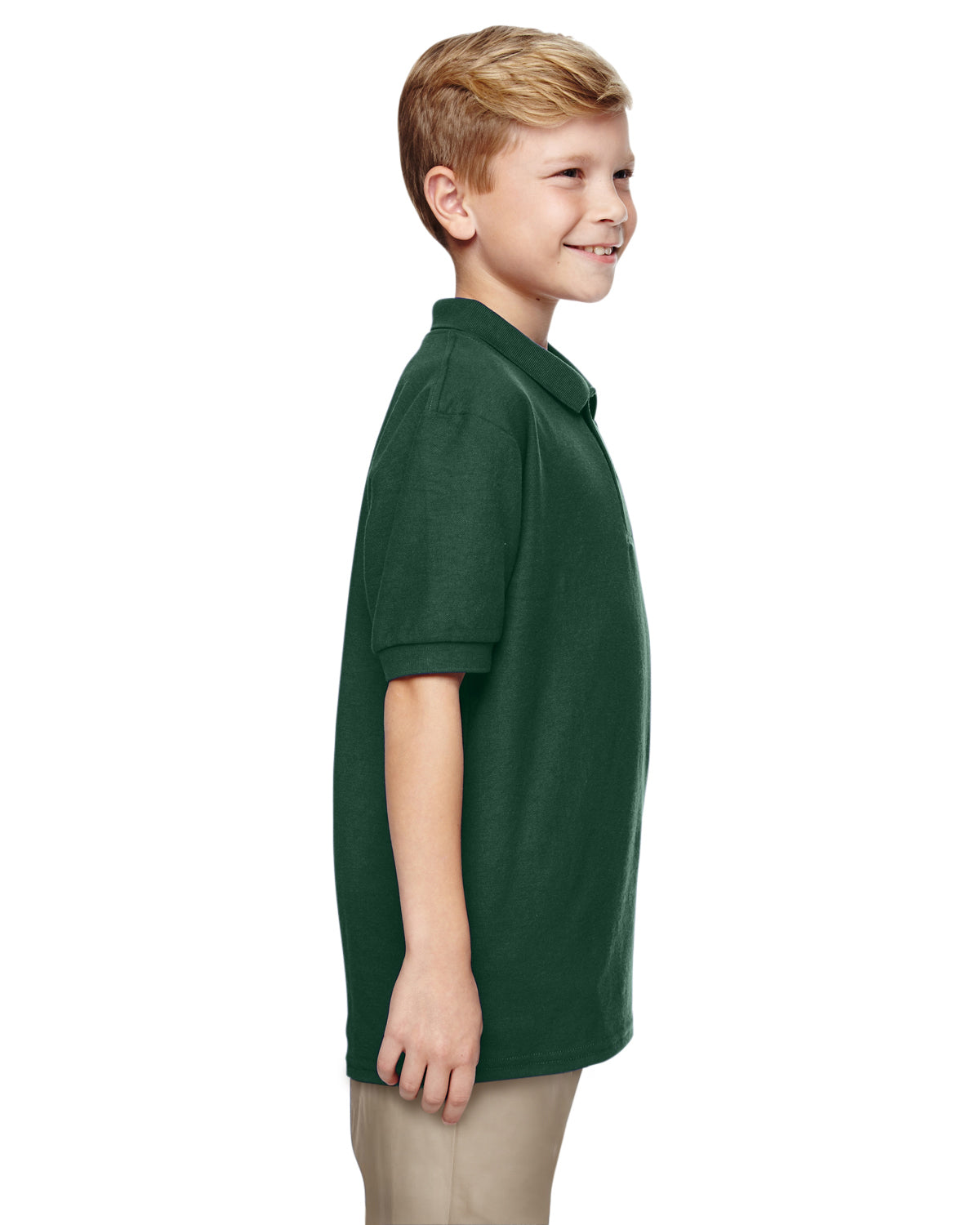 Youth Double Piqué Polo - Forest Green