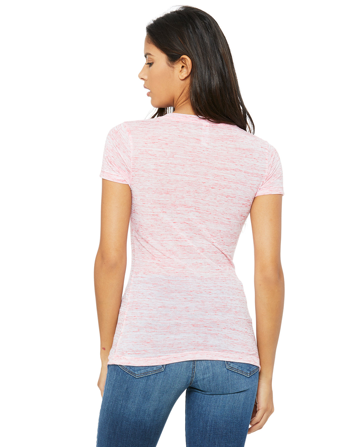 Ladies' Jersey Short-Sleeve Deep V-Neck T-Shirt - Red Marble