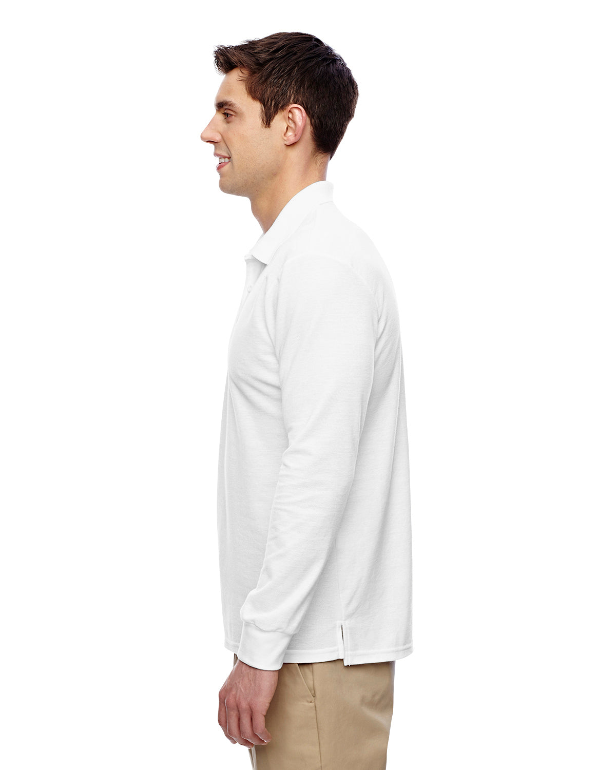 Unisex Double Piqué Long-Sleeve Polo - White